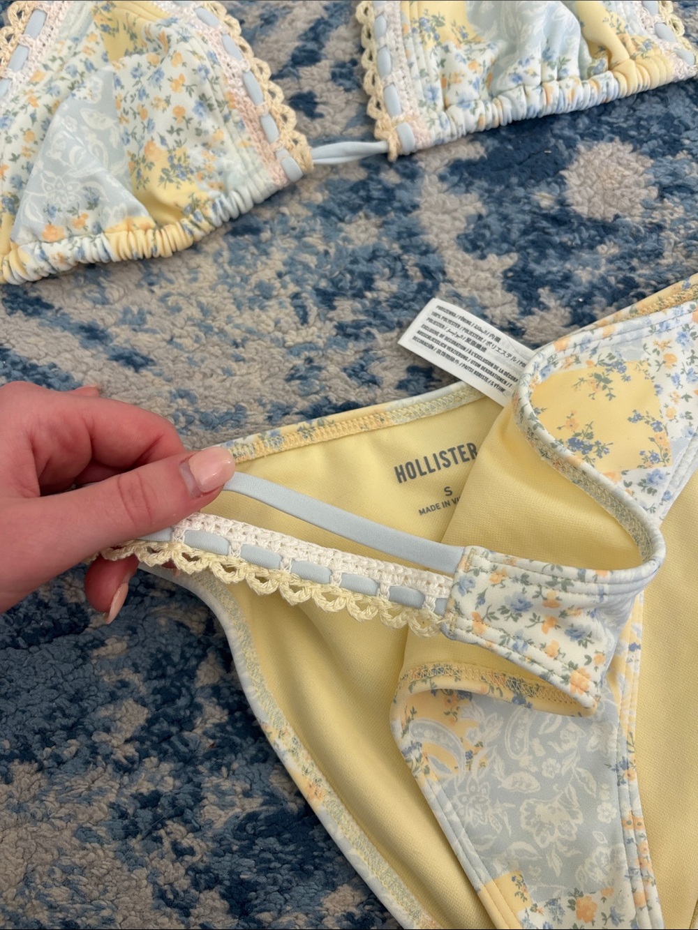 Yellow & Light Blue Floral Triangle Bikini Set - Picture 3 of 3